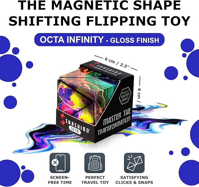 Shashibo OCTA Shape Shifting Sensory Fidget Toy – Magnetic STEM Brain Teaser Game Gift for Smart Kids 8-12, Teens and Adults with endless shape possibilities – Pairs All Shashibo Cubes (Infinity)