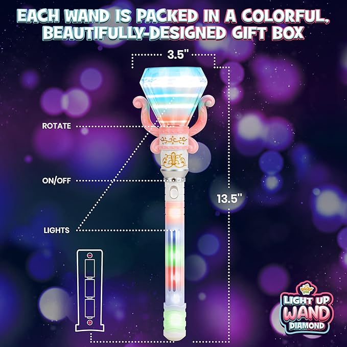 IPIDIPI TOYS Spinning Light Up Magic Wands for Kids - Pack of 2 - Pretend Play Fairy Magic Wand - Christmas Stocking Stuffers Light Up Toys, Party Favors, Goodie Bag for Girls