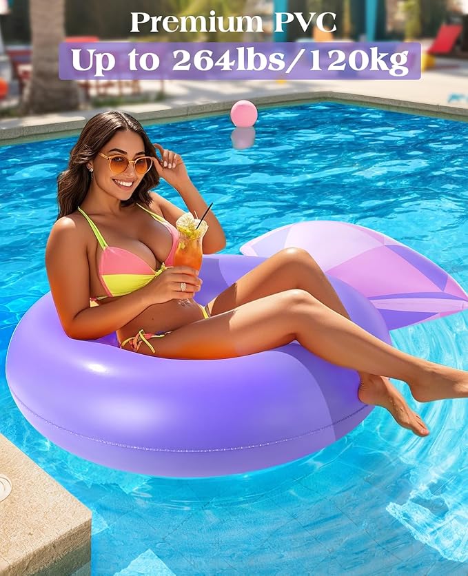 HeySplash Pool Floats, Inflatable Diamond Ring Pool Float, Large Engagement Ring Floatie for Bachelorette Party, Swim Tube River Lake Wedding Bride Stagette Decor Fun Toy Raft for Adults, Purple Pink