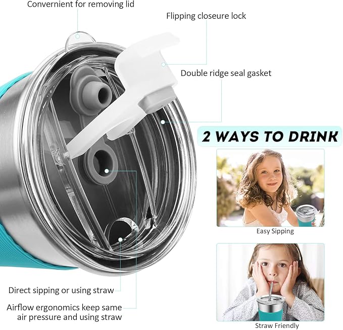 Yummy Sam Stainless Steel Cups with Straws and Lids,12oz Spill-proof Kids Tumblers Dishwasher Safe, Unbreakable Metal Toddler Cups with Heat-insulated Sleeves for Cold Drinks, 5 Pack