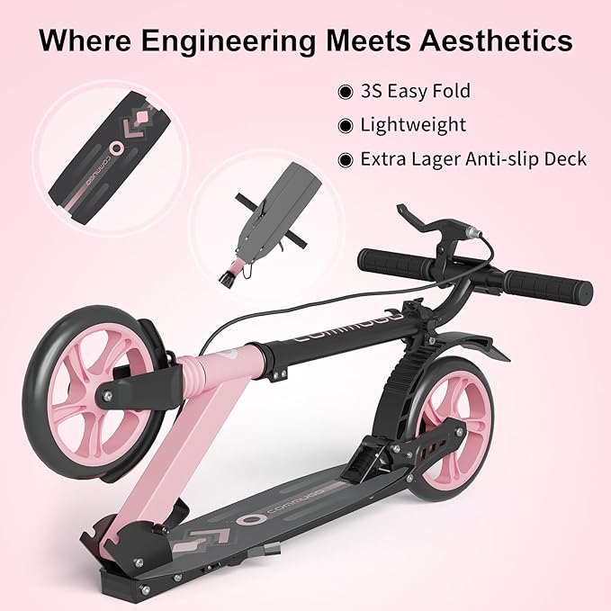 Kick Scooter for Kids Age 8+, Teens, Adults, Dual Suspension Foldable Lightweight Scooter with 8 Inch Big Wheels, Max Load 240 LBS Wide Deck