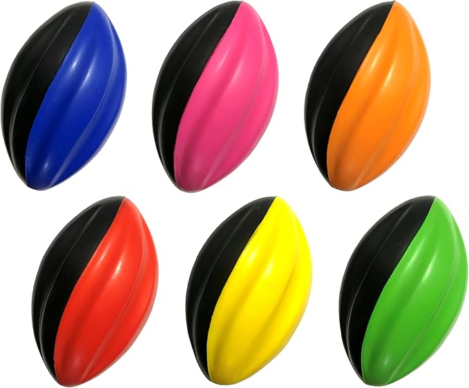 Mini Football Pack - 5” Spiral Small Foam Footballs for Kids (Red, Yellow, Blue, Pink, Orange, Green)