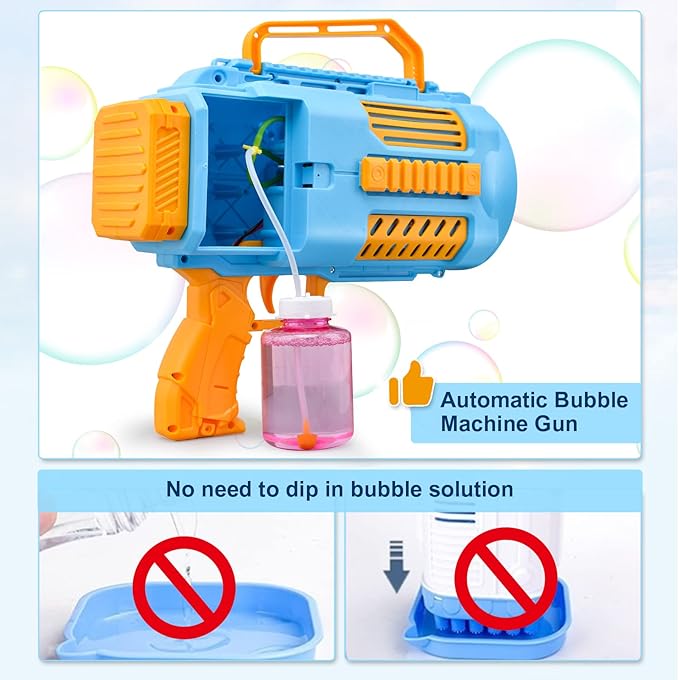 Upgraded Bubble Gun No Dip, Bubble Machine Gun with Light, 9000+ Bubbles Per Min Bubbles for Kids Toys, 2025 Top for Kids, Grandkids, Boys, Girls 4-12 Years Old -Blue