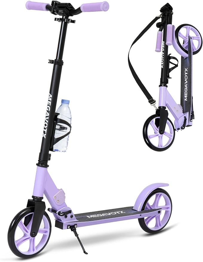 Foldable Kids Scooter with 8 inch Sturdy Wheels - Scooters for Kids, Teens, Adults Ages 8+, Adjustable Handlebar, Gift for Boys&Girls, 220lbs Max Load, Bearing ABEC7,Cup Holder