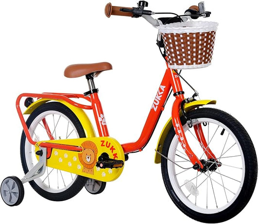 MEGHNA 16 inch Kids Bike Low - Step Through Frame Bike with Detachable Training Wheels Basket Adjustable Seat with Bell C Brake and Band Brake for 4-7 Years Old Child Boys Girls, Easy Ride