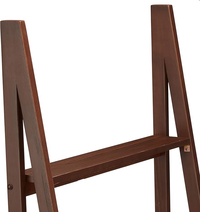 Amazon Basics Ladder Bookshelf Organizer, 5-Tier, Solid Rubberwood Frame, Walnut Finish, 14" D x 24.8" W x 70.1" H