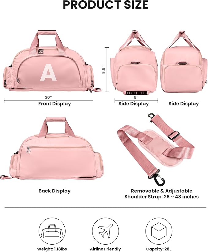 10 11 12 13 14 15 16 Year Old Girl Birthday Gift, Initial Gym Bags with Shoe Compartment, Dance Bag for Girls, Monogram Kid Overnight Bags, Teen Girl Gifts Trendy Stuff (Letter C)