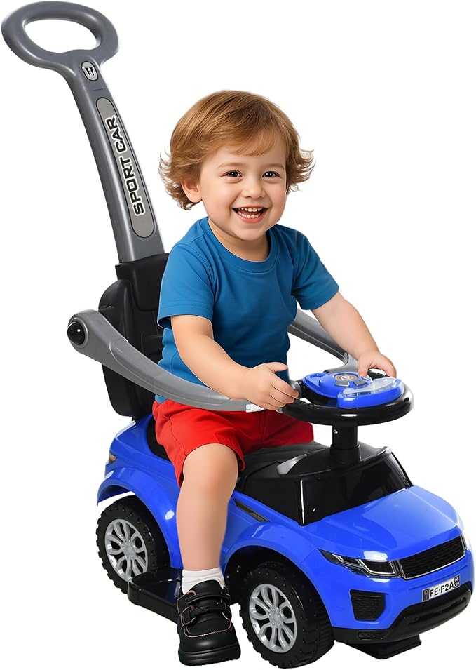 Aosom 2 in 1 Push Car for Toddlers - Kid Ride on Stroller with Horn, Music, Light Function, Secure Bar - Sliding Toy for Boys and Girls 1-3 Years Old, Blue