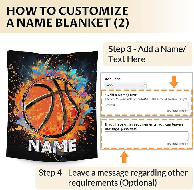 Custom Basketball Blanket Gifts with Name, 40x30 Inches Sports Throw Blanket for Basketball Lover Kids Adults Teens, Black Soft Fuzzy Blankets for Couch Sofa