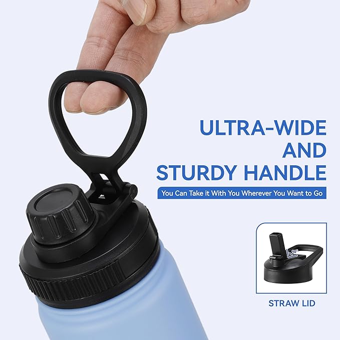 DOMICARE 16 oz Kids Water Bottle for School Stainless Steel Double Wall Vacuum Insulated Water Bottle with Straw lids & Spout Lid, Leakproof BPA Free (Light Blue,4)