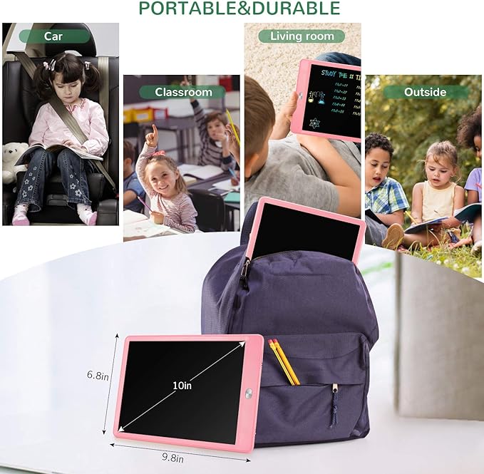 TEKFUN LCD Writing Tablet Doodle Board, 10inch Colorful Drawing Pad for Kids, Mess Free Coloring for Toddlers, Toys Gifts for 3 4 5 6 7 8 Year Old Girls Boys (Pink)