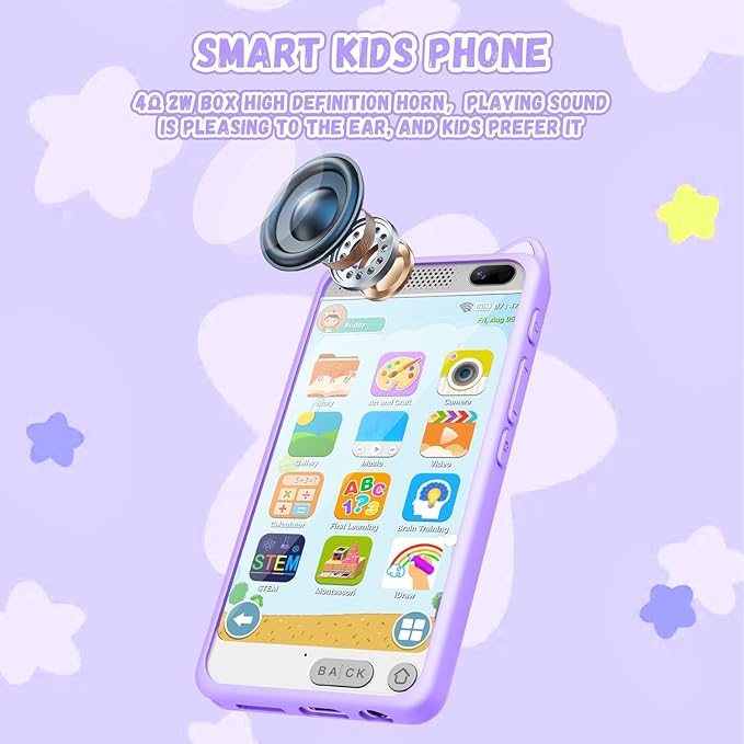 Toys Kids Smartphone, 3.97" Screen Dual Camera Kids Toys Phone with Music Player, 2000mA Toddler Toy Learning Phone with Games, Front Camera, Pretend Play Smartphone（Purple）