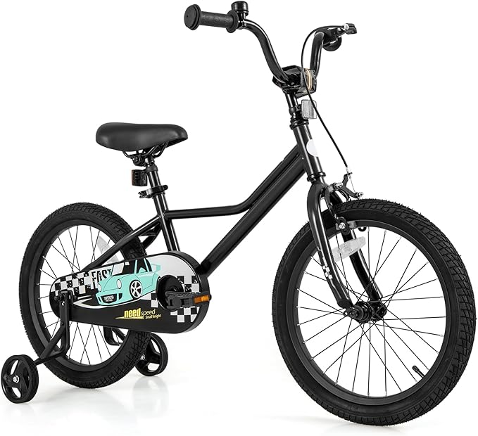 BABY JOY Kids Bike, 12 14 16 18 Inches Car Pattern Sporty Bicycle w/Removable Training Wheels, Hand & Coaster Brakes, Adjustable Seat & Handlebar, Girls Boys Bike