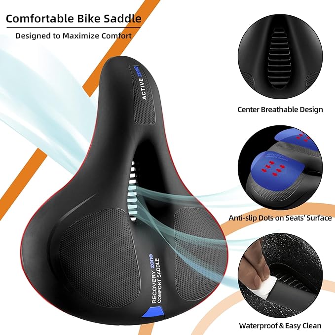 ROCKBROS Bike Seat Cushion for Men Women with Handle & Dual Shock Absorbing Ball Memory Foam - 3 Zone Concept Bike Saddle, Soft Wide Waterproof Mountain Bicycle Accessories