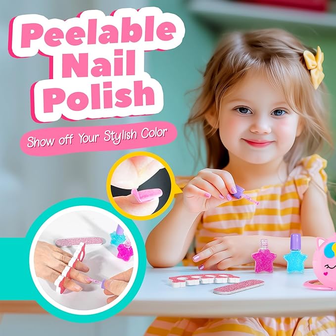 ULOVEME Kids Real Makeup Kit for Little Girls - Real, Non Toxic, Washable Make Up Toy - Umicorn Toys Gift for 3 4 5 6 7 8 9 10 12 Years Old Girls Birthday (Heart Shaped Pink Purse)