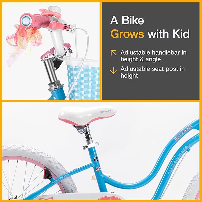 RoyalBaby Girls Bike Classic & EZ Kids Bike, Balance and Pedal Bicycle, 12 14 16 18 20 Inch Toddlers to Big Kids 3-10 Years