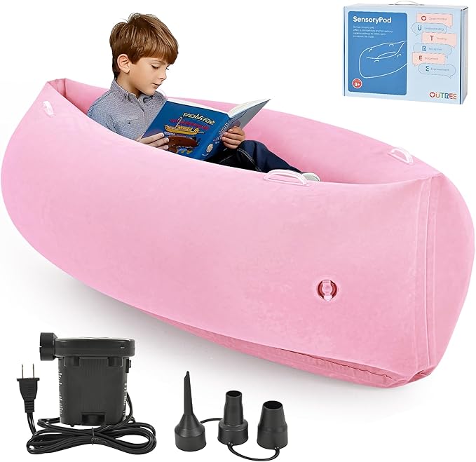 OUTREE Sensory Chair for Kids,60" Includes Electric Air Pump,Inflatable Sensory pod for Children,Sensory Toys for Kids with Autism,Sensory Peapod,Pink