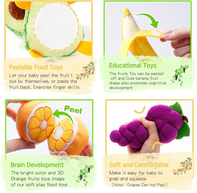 Play Food for Toddler 1-3, Plush Pretend Food Set with Sorting Fruit Basket, Baby Sensory Toys 6-12 Months, Montessori Learning Early Educational Toy for Infants, Gifts for 1 Year Old Boy Girl