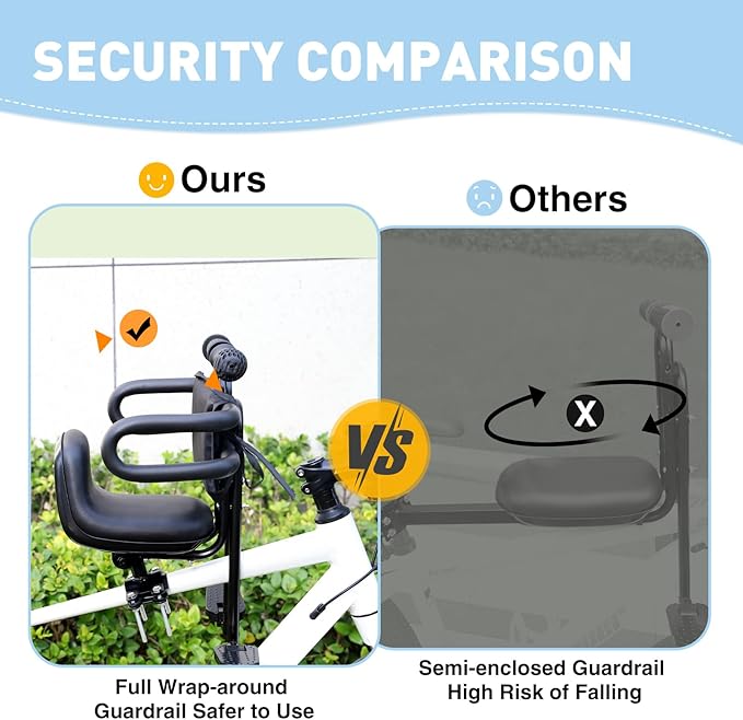 Child Bike Seat - Front Mount, Kids Bike Seat for Adult Bike,Retractable Baby Bike Seat Front Mounted, Toddler Bike Seat for Children 8 Months~4+ Years Old, Brown/Black