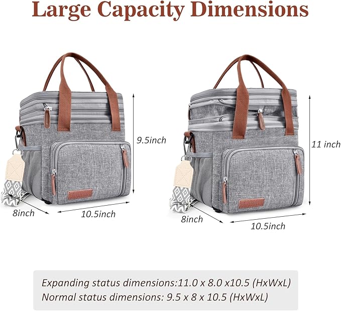 LOKASS Lunch Box & Lunch Bag for Women Men Double Deck, Large Insulated Adult Lunch Box Leakproof Lunchbox Cooler Bag for Work Picnic Beach,（Gray16L）