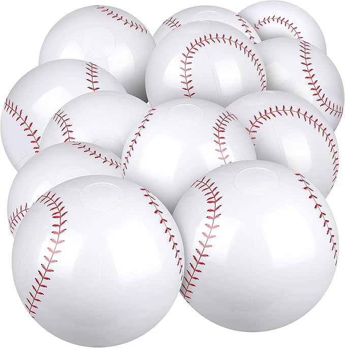 durony 12 Pieces Baseball Beach Ball 11 Inch Inflatable Baseball Bouncing Sports Ball Bouncy Toy Favors for Birthday Party Summer Beach Pool Games Decorations