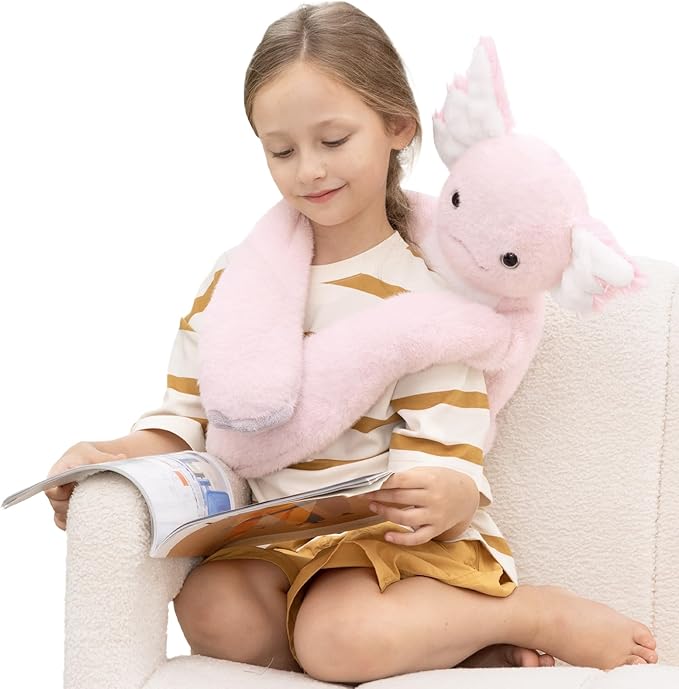 MaoGoLan Microwavable & Weighted Axolotl Stuffed Animal,3.8 lbs 38" Long Arms Freezable Salamander Huggable Weighted Plush Toys, Warm and Comfort Heated Axolotl Plushie for Adults,Kids