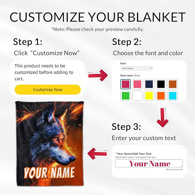 Custom Wolf Blanket for Boys - Wolf Gifts for Kids Flannel Warm Plush Personalized Throws for Decor Home