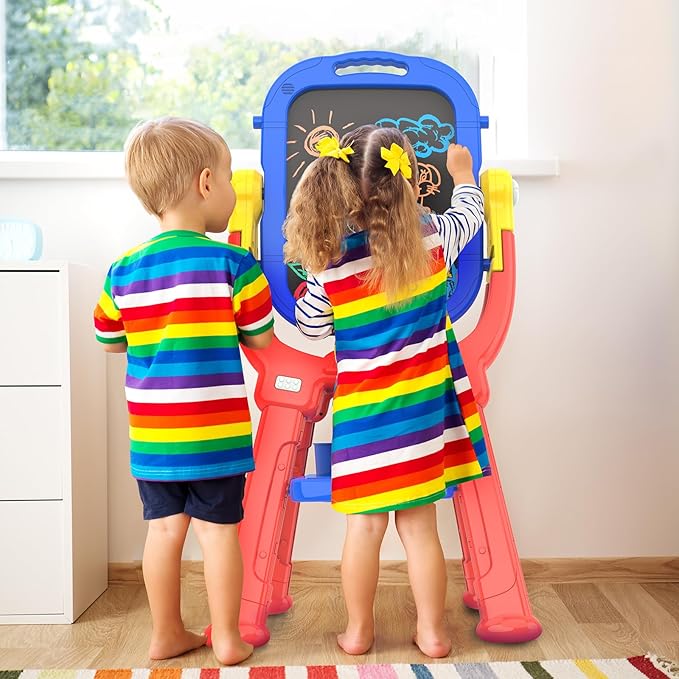 Easel for Kids, Toddler Art Easel Adjustable Standing, Magnetic Double Sided Easel with Painting Accessories Gift for Boys and Girls