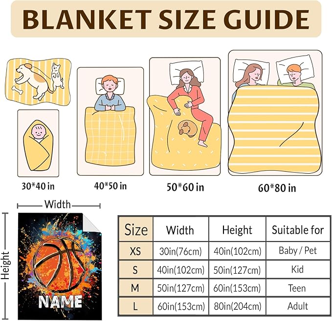 Personalized Basketball Blanket Gifts with Name, 50x40 Inches Sports Throw Blanket for Basketball Lover Kids Teens, Black Soft Fuzzy Blankets for Couch Sofa Bed