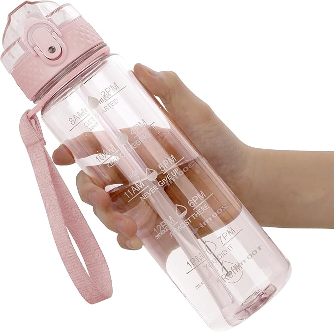 OLDLEY 17oz Kids Water Bottle for school Girls Boys, Motivational Water Bottles With Silicone Straw, Leak-Proof Tritan BPA-Free, Reusable water bottles for kids, Cherry Blossom