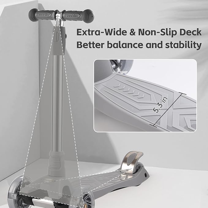 3 Wheel Scooter for Kids Ages 6-12,Kids Scooter with Light Up Wheels, Sturdy Deck Design, and 4 Height Adjustable Suitable for Kid Ages 3-12