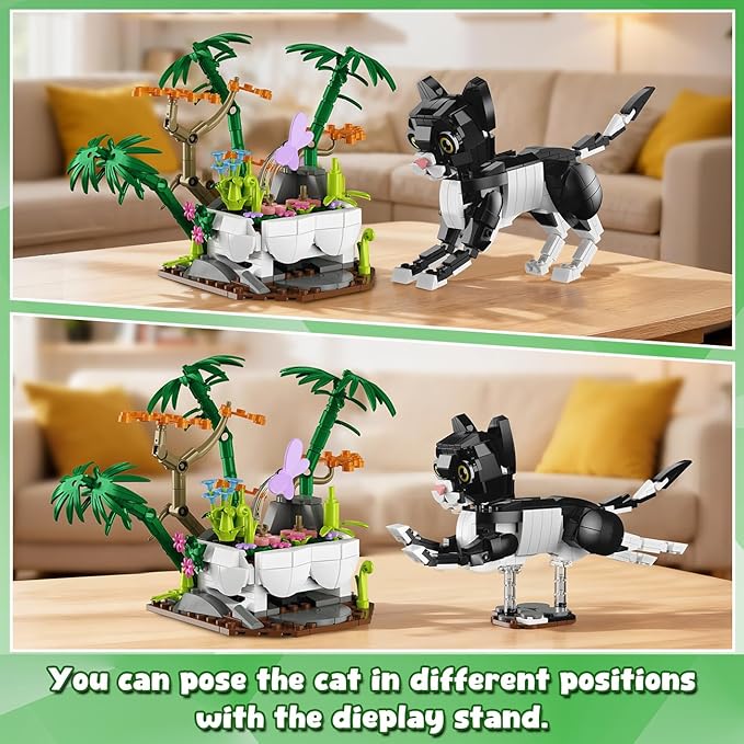 3 in 1 Wild Animals Panda Building Set - Animal Figures with 3 Building Options Panda Cat Zebra, 724 PCS Building Block Toy Home Office Decor Birthday for Kids Boys Girls 9-12+