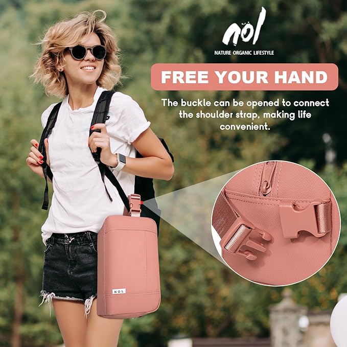 NOL Natural Organic Lifestyle Freezable Snack Bag, Leakproof Cooler Lunch Bag, Reusable, Zip Closure with Buckle Handle Nylon Waterproof Snack Box for Work Travel-Dark pink