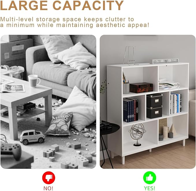 7 Cube Storage Organizer | Bookshelf with Legs|Wall Bookshelf| 3 Shelf Bookcase | -Cubic Storage Cabinet（Storing Books,Toys & More Easy to Install）