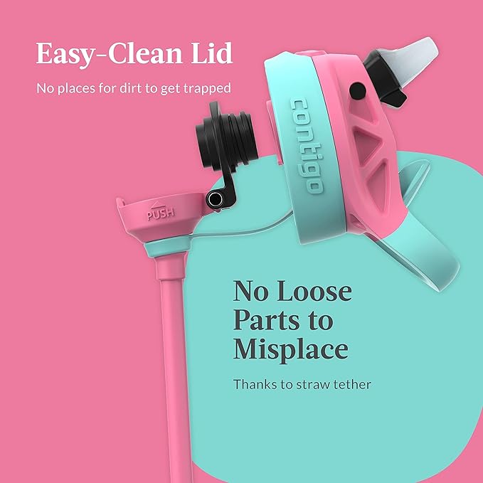 Contigo Aubrey Kids BPA-Free Water Bottle with Silicone Straw Spill-Proof Lid Dishwasher Safe 20oz 2-Pack Suitable for 3+ Years Azalea/Jade & Blue Raspberry/Azalea