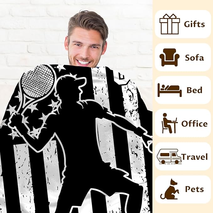 Tennis Throw Blankets for Kids Boys Teens 8-12, Personalized 60x50 Inches Plush Comfy Soft Custom Sports Throws Decor for Couch Bed Home Gifts Ideas