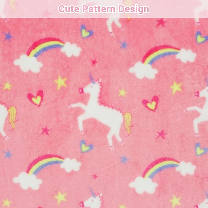Viviland Kids Unicorn Print Blanket, Warm Lightweight Plush Pink Unicorn Fleece Throw for Sofa, Couch, Bed - 30" x 40"