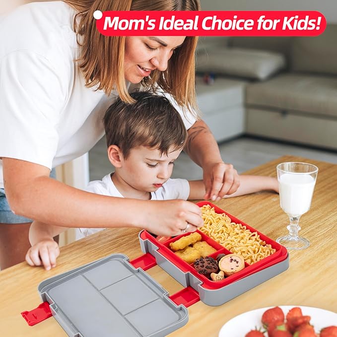 QCQHDU Bento lunch Box for Kids-4 Compartment,1180ml Lunch Containers for Adults,Microwave & Dishwasher & Freezer Safe,School,Work,Picnics with Sauce Vontainers,BPA-Free(Castle)