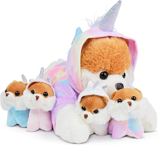 PixieCrush Dog Stuffed Animals - Bernese Mommy with 4 Puppies in Her Tummy - Huggable and Fluffy Dog Plushies for Imaginative Play - Plush Toys Suitable for Kids 3 Years Old and Above - 5" x 10" x 8"