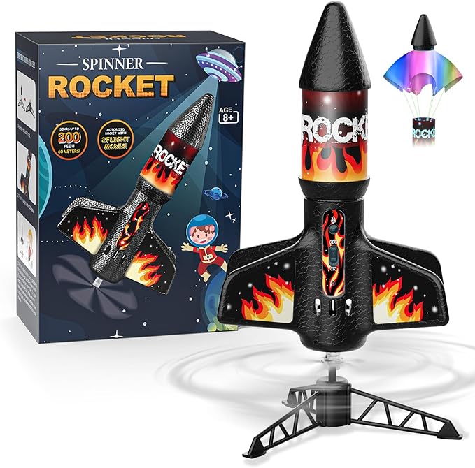 Rocket Launcher for Kids, Self Launching Motorized Air Rocket Toy, Outdoor Toys for Ages 8-12, Model Rockets with Parachute Safely Land, Spaceship Launch up to 200 ft Birthday Gifts for Boys