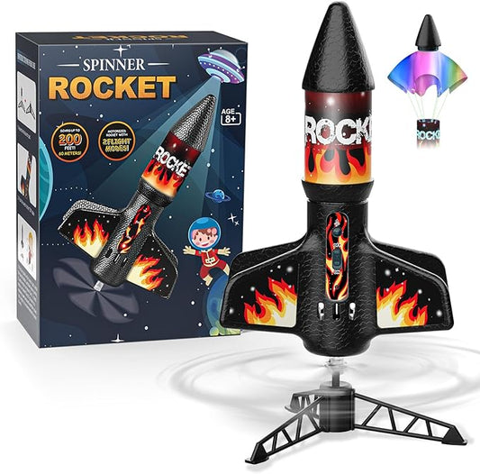 Rocket Launcher for Kids, Self Launching Motorized Air Rocket Toy, Outdoor Toys for Ages 8-12, Model Rockets with Parachute Safely Land, Spaceship Launch up to 200 ft Birthday Gifts for Boys
