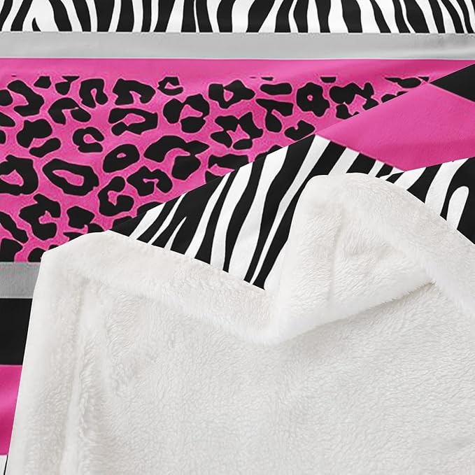Zebra Stripes Sherpa Blanket Leopard Print Throw Blanket Kids Girls Pink Black White Zebra Leopard Fur Plush Blanket Ultra Soft Decor Wild Animal Skin Fuzzy Blanket for Sofa Bed Couch,Baby 30x40 Inch