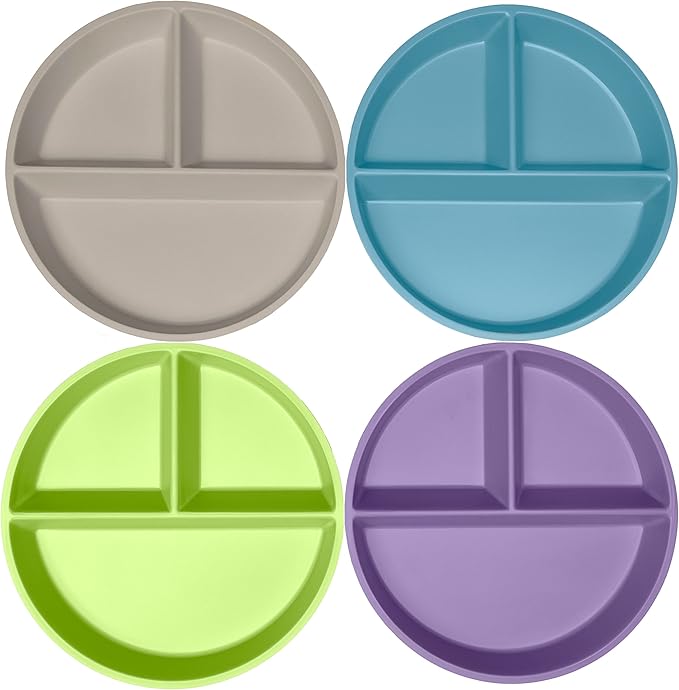 WeeSprout Divided Bamboo & Melamine Plates for Kids - Set of 4 Toddler Dinnerware, Food Grade, Kid Safe with Divided Design for Picky Eaters, Dishwasher Safe, Reusable Modern Tableware