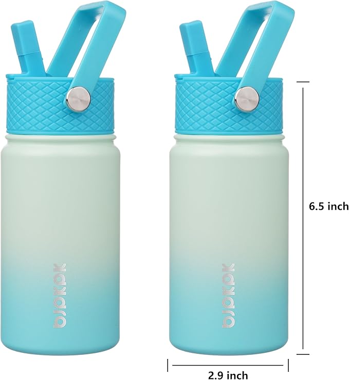 BJPKPK Insulated Water Bottle with Straw Lid, 15 oz Stainless Steel Metal Water Bottles, Reusable Leak Proof BPA Free Thermo, Flask, Cups - Mint