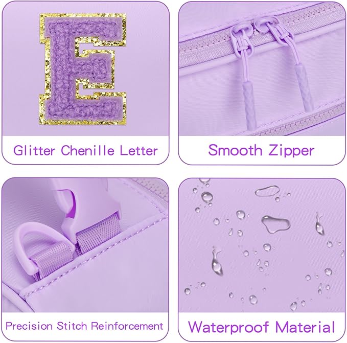 Kids Initial Lunch Bag, Reusable Insulated Lunch Box for Girls Toddlers, Back to School Gift, Leak-proof Cooler Bag for School Daycare Travel Picnic, Purple-E