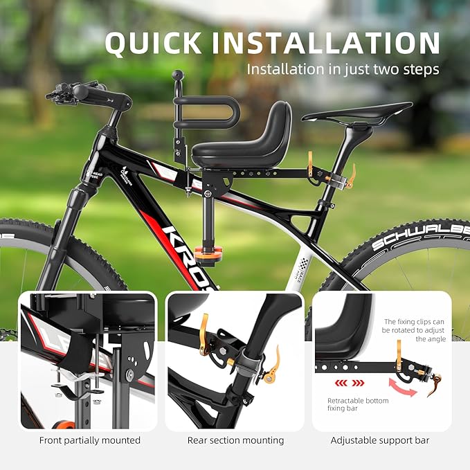 Child Bike Seat, Kids Bike Seat with Guardrail, High Seat Cushion Backrest Mountain Bike Child Bike Seat, Bicycle Child Safety Seat for Children from 1 to 3 Years Old