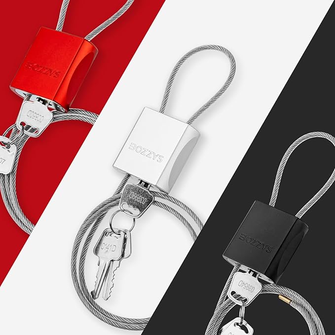Adjustable Cable Locks with 3 Keys | L 6.56ft x D 1/6in Aluminum Steel Cable Padlock for Bikes, Gate, Lockers & Outdoor Gear | Keyed Different & Red