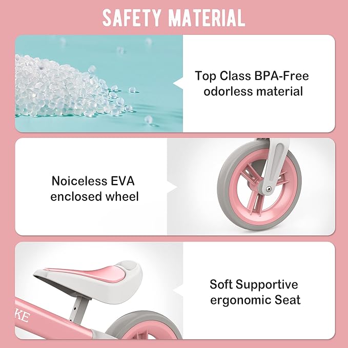 Bobike Toddler Balance Bike Toys for 1 to 4 Year Old Girls Boys Adjustable Seat and Handlebar No-Pedal Training Bike Best Gifts for Kids