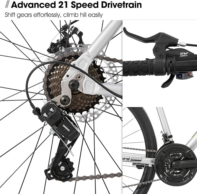 HH HILAND 700C Road Hybrid Bike, 21 speeds Bikes Urban City Commuter Bicycle with Disc Brake for Men Women Adult Comfortable Bicycle