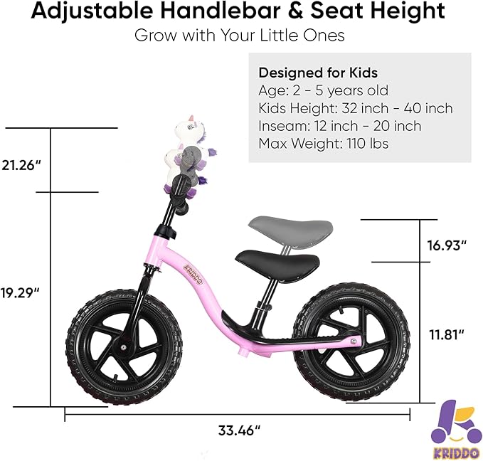 KRIDDO Toddler Balance Bike 2 Year Old, Age 24 Months to 5 Years Old, Early Learning Interactive Push Bicycle with Steady Balancing, Gift Bike for 2-5 Boys Girls, Purple